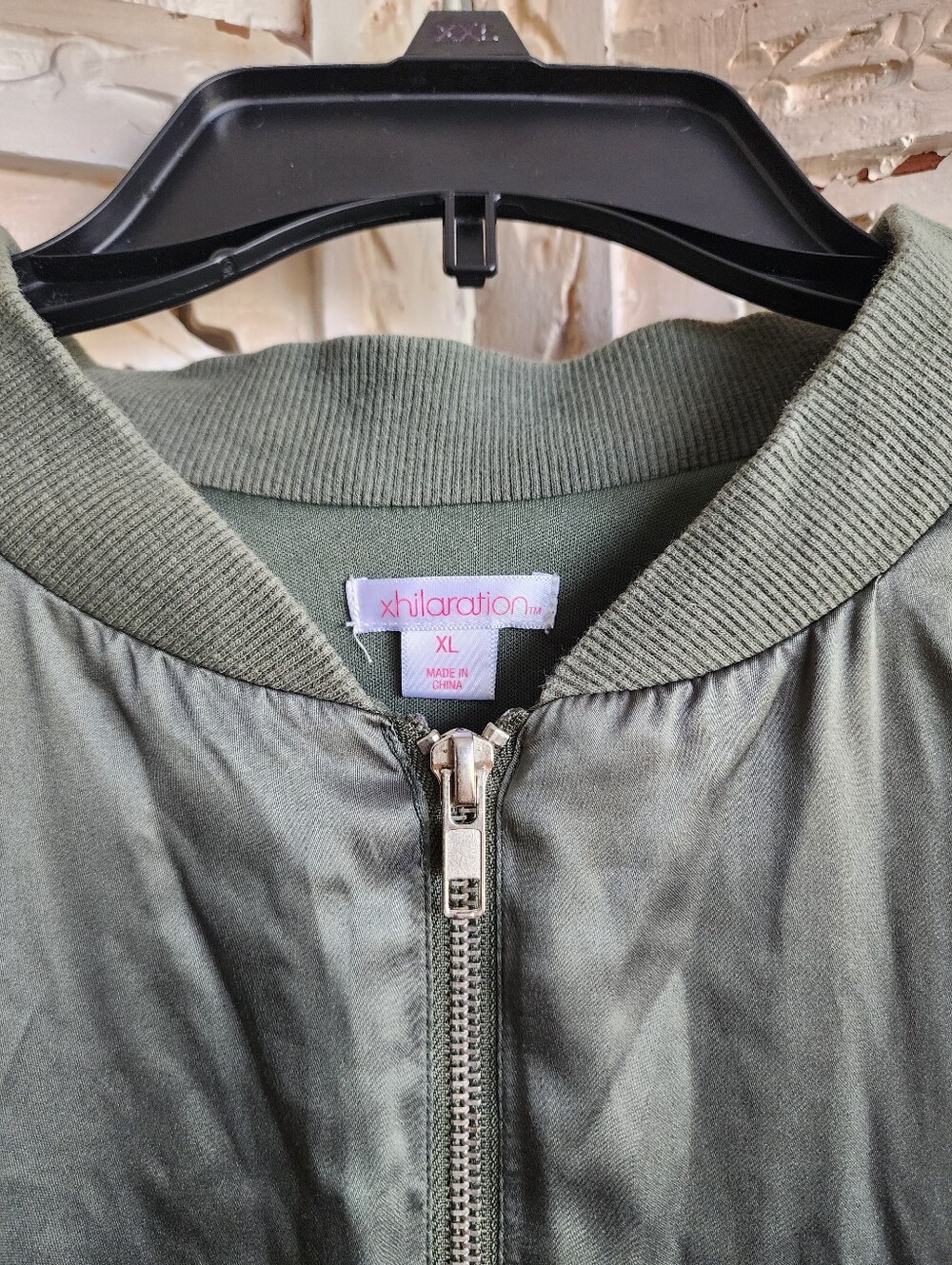 Xhileration Olive Green Zip Up Embroidered Bomber Jacket- Size XL - Picture 2 of 7